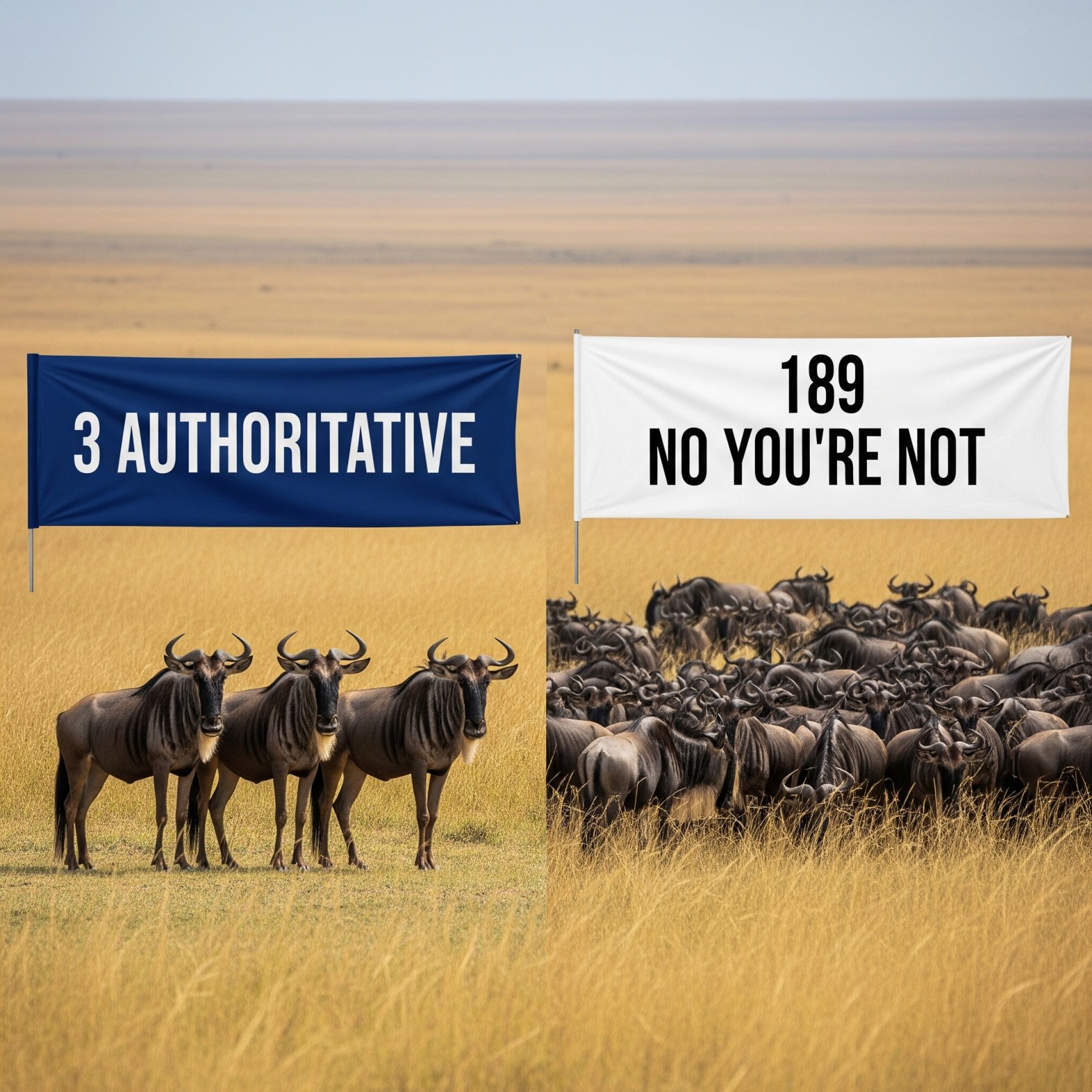 3 wildebeests vs. 189 wildebeests